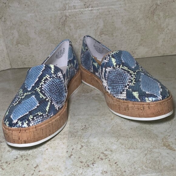 Franco Sarto Womens Snake Print Slip-On Platform Loafers Size 8.5 With Cork Sole - Picture 2 of 11